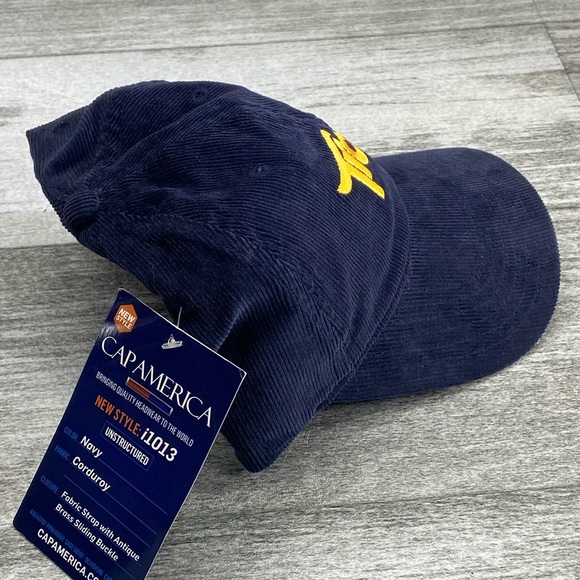 Cap America Trolls Spellout Navy Blue Corduroy Adjustable StrapBack Hat NWT - Picture 9 of 14